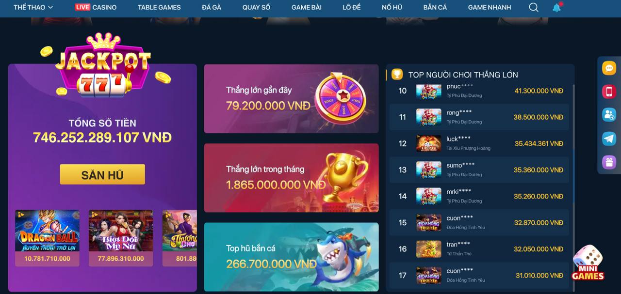 Ảnh chụp màn hình Jackpot trong game trên ứng dụng betvndvip